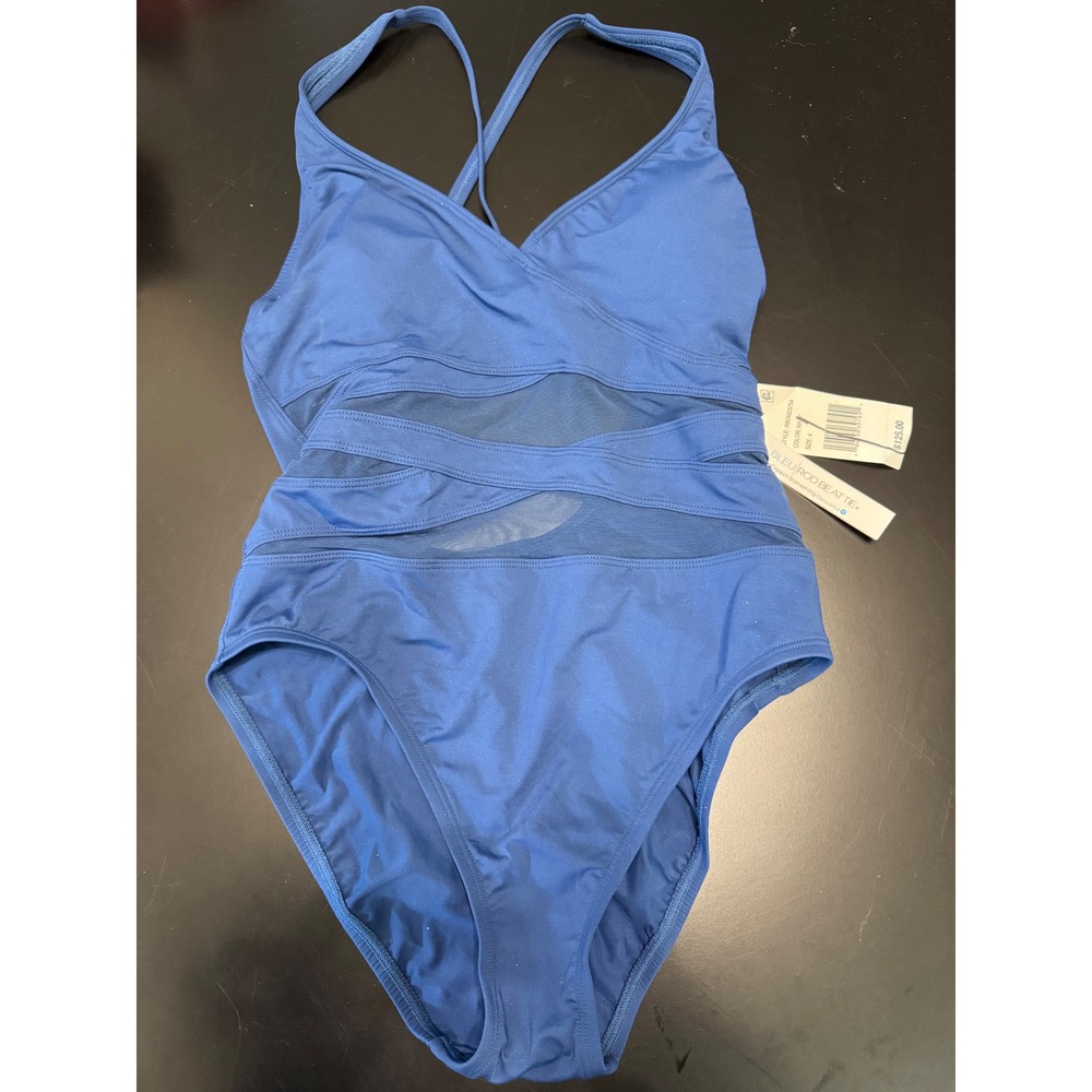 Bleu by Rod Beattie Crisscross Mesh‎ One-Piece Swimsuit Blue SIZE 4 MSRP $125 - Picture 2 of 3